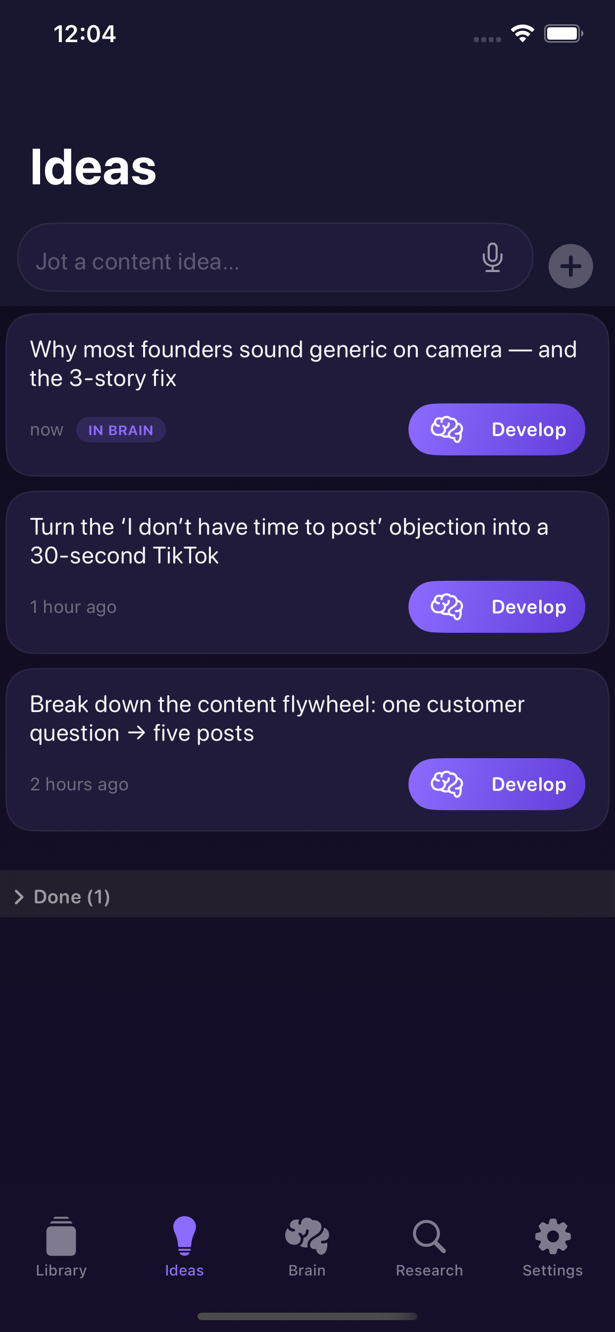 Thought Social idea capture screen